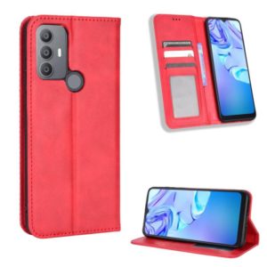 For TCL 30 SE / 30 E / 306 / Sharp Aquos V6 Magnetic Buckle Retro Texture Leather Phone Case(Red) (OEM)