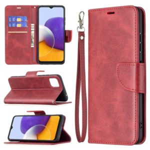 For Samsung Galaxy A22 5G Retro Lambskin Texture Pure Color Horizontal Flip PU Leather Case with Holder & Card Slots & Wallet & Lanyard(Red) (OEM)