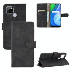 For OPPO Realme V3 Solid Color Skin Feel Magnetic Buckle Horizontal Flip Calf Texture PU Leather Case with Holder & Card Slots & Wallet(Black) (OEM)