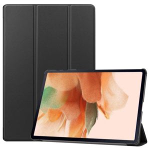 For Samsung Galaxy Tab S7 Lite T730 / T735 / Tab S7 FE T736 Custer Texture Horizontal Flip Leather Case with Three-folding Holder & Sleep / Wake-up Function(Black) (OEM)