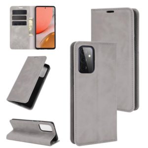 For Samsung Galaxy A72 5G / 4G Retro-skin Business Magnetic Suction Leather Case with Holder & Card Slots & Wallet(Grey) (OEM)