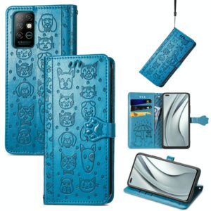 For Infinix Note 8 Lovely Cat and Dog Embossing Pattern Horizontal Flip Leather Case , with Holder & Card Slots & Wallet & Cartoon Clasp & Lanyard(Blue) (OEM)