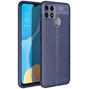 For OPPO A15 Litchi Texture TPU Shockproof Case(Navy Blue) (OEM)