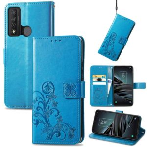 For TCL 20 XE Four-leaf Clasp Embossed Buckle Mobile Phone Leather Case(Blue) (OEM)