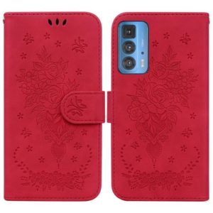 For Motorola Edge 20 Pro Butterfly Rose Embossed Leather Phone Case(Red) (OEM)