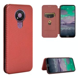 For Nokia 3.4 Carbon Fiber Texture Horizontal Flip TPU + PC + PU Leather Case with Card Slot(Brown) (OEM)