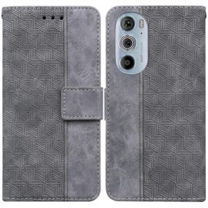 For Motorola Edge+ 2022 / Edge 30 Pro Geometric Embossed Leather Phone Case(Grey) (OEM)