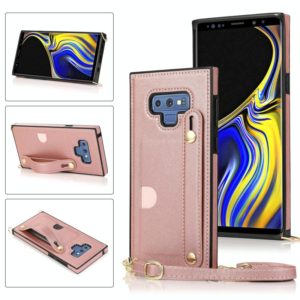 For Samsung Galaxy Note9 Wrist Strap PU+TPU Shockproof Protective Case with Crossbody Lanyard & Holder & Card Slot(Rose Gold) (OEM)