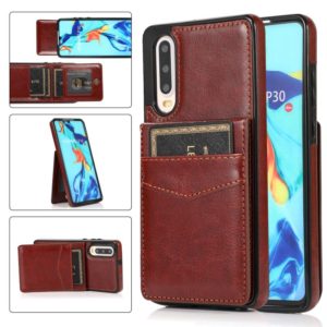 For Huawei P30 Solid Color PC + TPU Protective Case with Holder & Card Slots(Brown) (OEM)