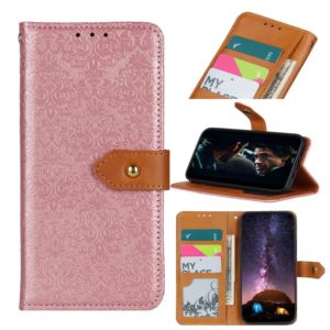 For LG K52 / K62 / Q52 European Floral Embossed Copper Buckle Horizontal Flip PU Leather Case with Holder & Card Slots & Wallet & Photo Frame(Pink) (OEM)