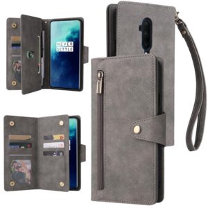 For OnePlus 7T Pro Rivet Buckle 9 Cards Three Fold Leather Phone Case(Grey) (OEM)