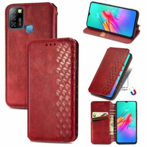 For Infinix Smart 5 Cubic Grid Pressed Horizontal Flip Magnetic PU Leather Case with Holder & Card Slots & Wallet(Red) (OEM)