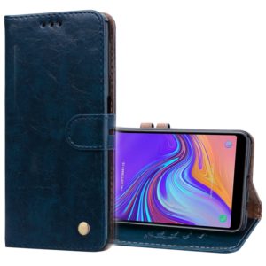 Business Style Oil Wax Texture Horizontal Flip Leather Case for Galaxy A7 (2018), with Holder & Card Slots & Wallet(Navy Blue) (OEM)