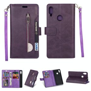 For Xiaomi Redmi Note 7 / Note 7 Pro / Note 7S Multifunctional Zipper Horizontal Flip Leather Case with Holder & Wallet & 9 Card Slots & Lanyard(Purple) (OEM)