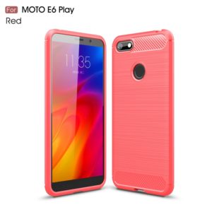For Motorola Moto E6 Play Brushed Texture Carbon Fiber TPU Case(Red) (OEM)
