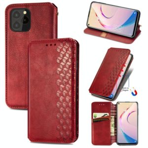 For OUKITEL C21 Pro Cubic Grid Pressed Horizontal Flip Magnetic PU Leather Case with Holder & Card Slots & Wallet(Red) (OEM)