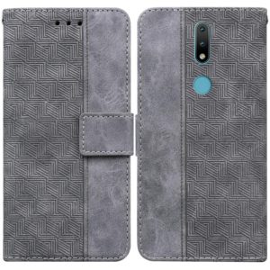 For Nokia 2.4 Geometric Embossed Leather Phone Case(Grey) (OEM)