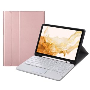 A700B-A Bluetooth Keyboard Leather Case with Pen Slot & Touchpad For Samsung Galaxy Tab S8 11 inch SM-X700 / SM-X706(Rose Gold) (OEM)
