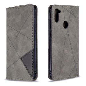 For Galaxy A11 Rhombus Texture Horizontal Flip Magnetic Leather Case with Holder & Card Slots & Wallet(Grey) (OEM)