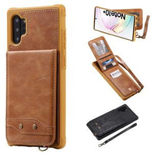 For Galaxy Note 10+ Vertical Flip Shockproof Leather Protective Case with Short Rope, Support Card Slots & Bracket & Photo Holder & Wallet Function(Brown) (OEM)