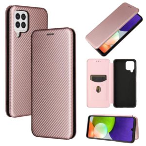 For Samsung Galaxy A22 4G Carbon Fiber Texture Horizontal Flip TPU + PC + PU Leather Case with Card Slot(Pink) (OEM)