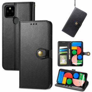 For Google Pixel 5a 5G Solid Color Leather Buckle Phone Case with Lanyard & Photo Frame & Card Slot & Wallet & Stand Function(Black) (OEM)