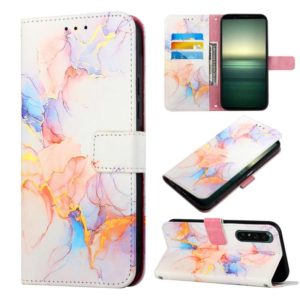 For Sony Xperia 1 IV PT003 Marble Pattern Flip Leather Phone Case(Galaxy Marble White LS004) (OEM)