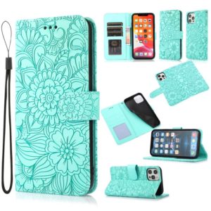 For iPhone 12 mini Skin Feel Embossed Sunflower Horizontal Flip Leather Case with Holder & Card Slots & Wallet & Lanyard (Green) (OEM)