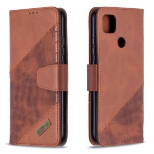 For Xiaomi Redmi 9C Matching Color Crocodile Texture Horizontal Flip PU Leather Case with Wallet & Holder & Card Slots(Brown) (OEM)