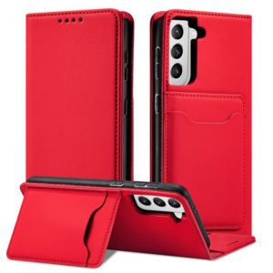 For Samsung Galaxy S21 FE Strong Magnetism Liquid Feel Horizontal Flip Leather Case with Holder & Card Slots & Wallet(Red) (OEM)