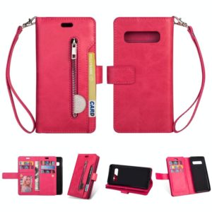 For Samsung Galaxy S10 Multifunctional Zipper Horizontal Flip Leather Case with Holder & Wallet & 9 Card Slots & Lanyard(Rose Red) (OEM)