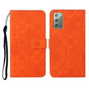 For Samsung Galaxy Note20 Ethnic Style Embossed Pattern Horizontal Flip Leather Case with Holder & Card Slots & Wallet & Lanyard(Orange) (OEM)