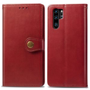 Retro Solid Color Leather Buckle Mobile Phone Protection Leather Case with Photo Frame & Card Slot & Wallet & Bracket Function for Huawei P30 Pro(Red) (OEM)