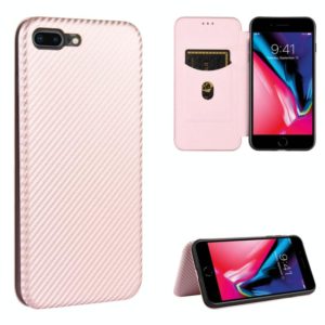 For iPhone 7 / 8 / SE 2020 / SE 2022 Carbon Fiber Texture Horizontal Flip TPU + PC + PU Leather Case with Card Slot(Pink) (OEM)