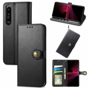 For Sony Xperia 1 III Solid Color Leather Buckle Phone Case with Lanyard & Photo Frame & Card Slot & Wallet & Stand Function(Black) (OEM)