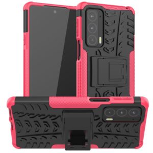 For Motorola Edge 20 Tire Texture Shockproof TPU+PC Protective Case with Holder(Pink) (OEM)