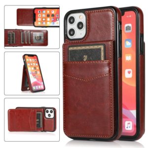 For iPhone 11 Pro Max Solid Color PC + TPU Protective Case with Holder & Card Slots (Brown) (OEM)