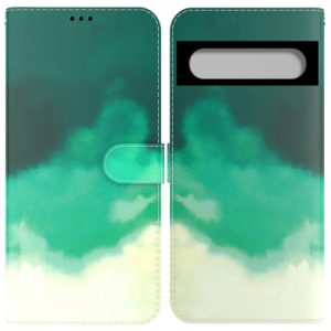 For Google Pixel 7 Watercolor Pattern Horizontal Flip Leather Phone Case(Cyan Green) (OEM)