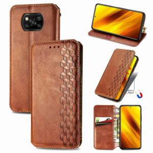 For Xiaomi Poco X3 NFC Cubic Grid Pressed Horizontal Flip Magnetic PU Leather Case with Holder & Card Slots & Wallet(Brown) (OEM)