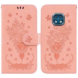 For Nokia XR20 Butterfly Rose Embossed Leather Phone Case(Pink) (OEM)