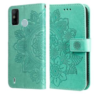 For Tecno Spark 6 Go 7-petal Flowers Embossing Pattern Horizontal Flip PU Leather Case with Holder & Card Slots & Wallet & Photo Frame(Green) (OEM)
