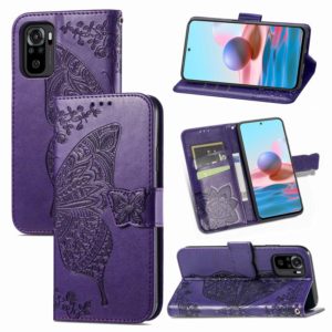 For Xiaomi Redmi Note 10 4G Butterfly Love Flower Embossed Horizontal Flip Leather Case with Bracket & Card Slot & Wallet & Lanyard(Dark Purple) (OEM)