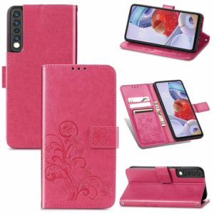 For LG Stylo 7 4G Four-leaf Clasp Embossed Buckle Mobile Phone Protection Leather Case with Lanyard & Card Slot & Wallet & Bracket Function(Magenta) (OEM)
