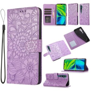 For Xiaomi Mi CC9 Pro Skin Feel Embossed Sunflower Horizontal Flip Leather Case with Holder & Card Slots & Wallet & Lanyard(Purple) (OEM)