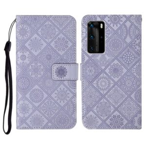 For Huawei P40 Pro Ethnic Style Embossed Pattern Horizontal Flip Leather Case with Holder & Card Slots & Wallet & Lanyard(Purple) (OEM)