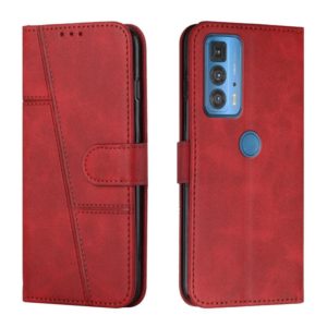 For Motorola Edge 20 Pro Stitching Calf Texture Buckle Leather Phone Case(Red) (OEM)
