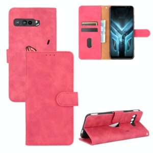 For ASUS ROG Phone 3 ZS661KS Solid Color Skin Feel Magnetic Buckle Horizontal Flip Calf Texture PU Leather Case with Holder & Card Slots & Wallet(Rose Red) (OEM)