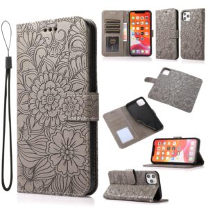 For iPhone 11 Pro Skin Feel Embossed Sunflower Horizontal Flip Leather Case with Holder & Card Slots & Wallet & Lanyard (Gray) (OEM)