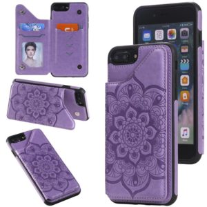 Flower Embossing Pattern Shockproof Protective Case with Holder & Card Slots & Photo Frame For iPhone 8 Plus / 7 Plus(Purple) (OEM)
