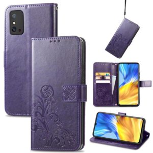 For Honor X10 Max 5G Four-leaf Clasp Embossed Buckle Leather Phone Case(Purple) (OEM)